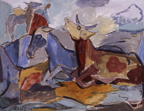 A painting of Elizabeth Rivers, of the Aran landscape. 